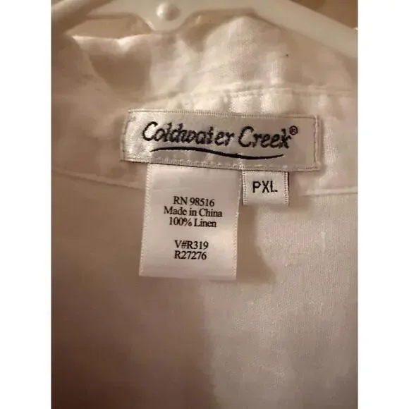 Coldwater Creek Long Sleeve Collared Button 100% Linen Blouse in White - Sz PXL - Picture 3 of 3